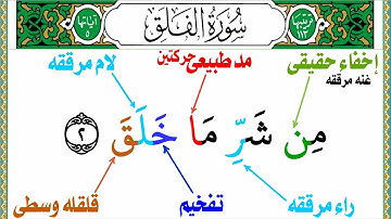 كيف تقرأ سورة الفلق بالتجويد للمبتدئين للصغاروالكبار من جزء عم مع أحكام التنوين والنون الساكنة