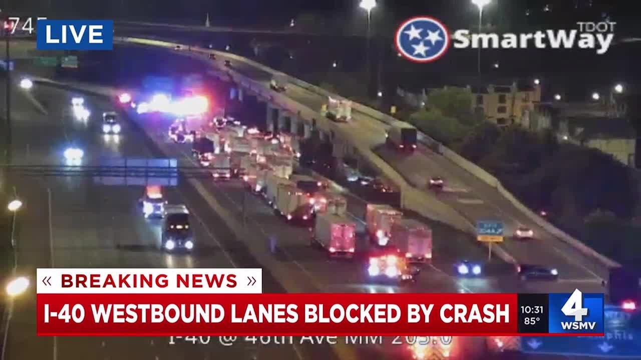 Crash forces closure of I-40 West in West Nashville - YouTube