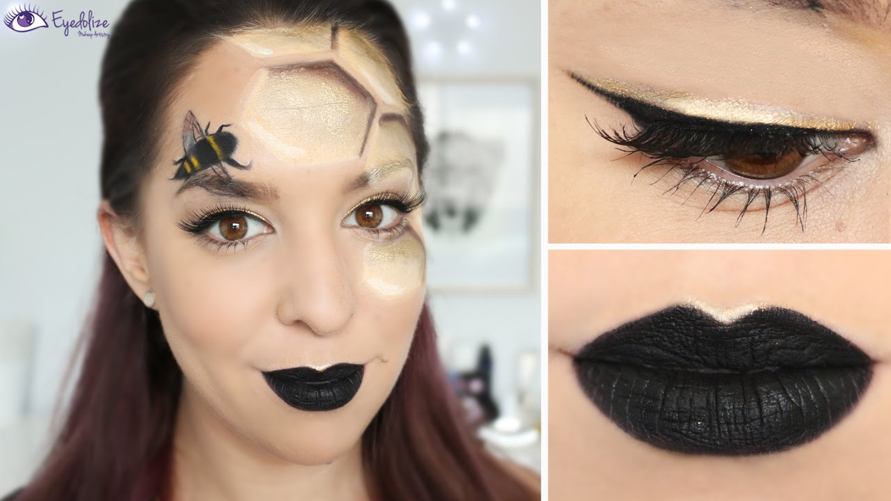 Black Gold Beehive Hexagon Halloween Makeup Tutorial