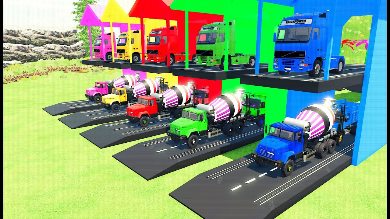 Garage with Colors   ALL MIXER TRUCK WITH DOUBLE FLATBED TRAILER TRUCK, URAL, GMC, IFA, MAN