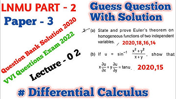 Lnmu Part 2 Math Honours Paper 3 VVI Questions Exam 2022 📚 Differential Calculus -02 💡