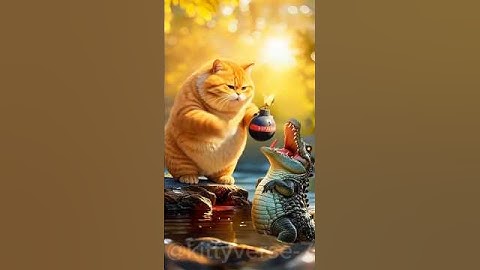 Unbelievable AI Video: Cat Captures a Crocodile! | Funny Animal Shorts #shorts #cat #funny #ai