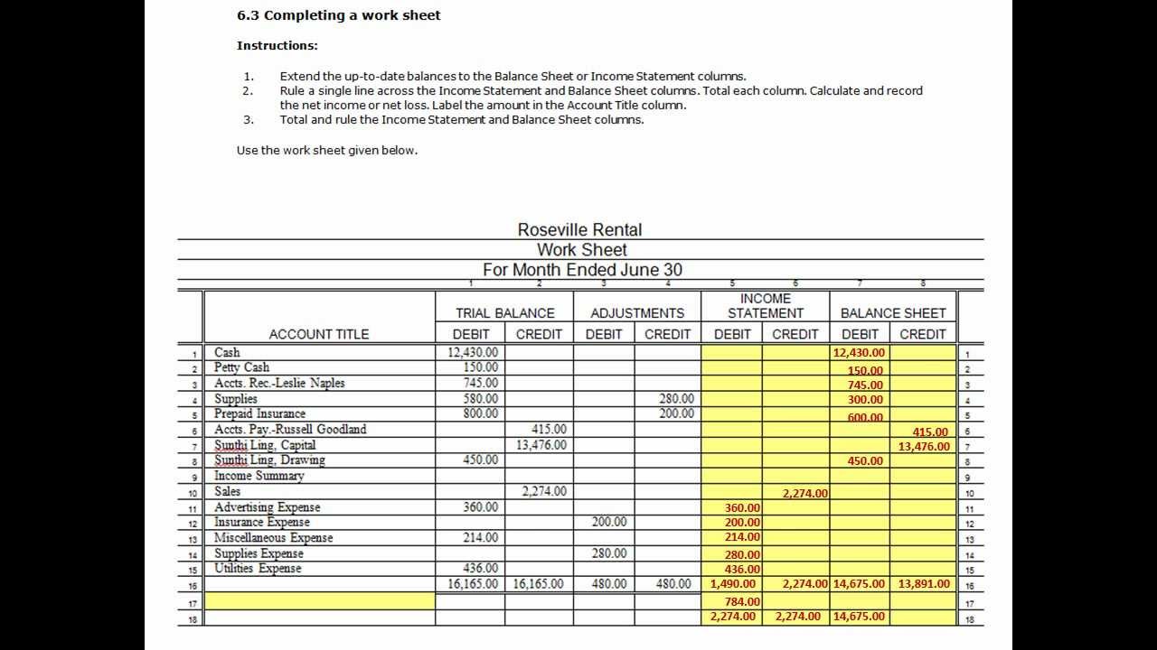 Completing a work sheet Chapter 6.3 - YouTube