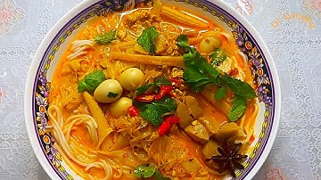 Chicken Curry Noodle Soup  (khaopoon) || ວິທີເຮັດເຂົ້າປຸ້ນ, วิธีทําข้าวปุ้น, GL Cooking