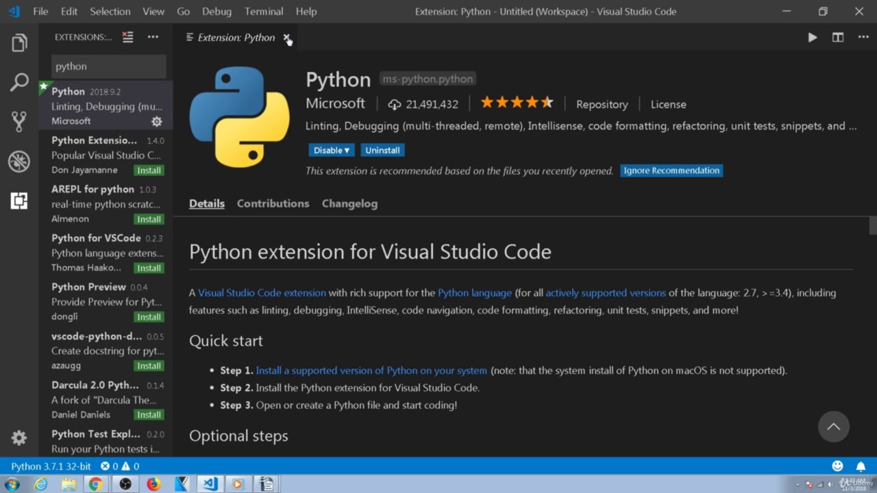 how to install python in visual studio code