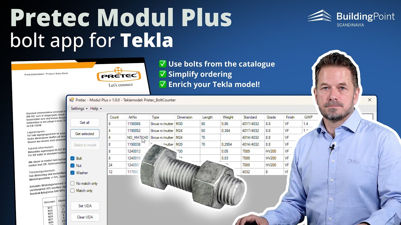 Tekla Structures bolt app: Pretec Modul Plus - YouTube