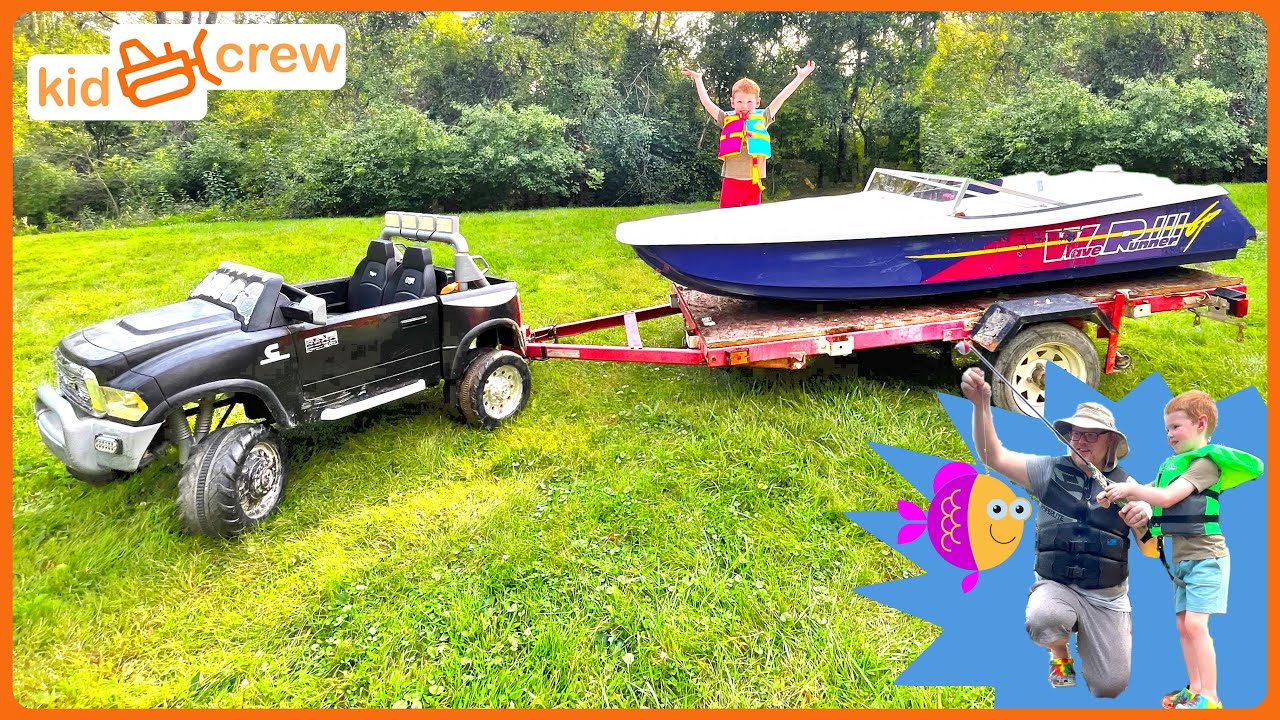 Boating and fishing adventure with kids ride on boat. Educational
