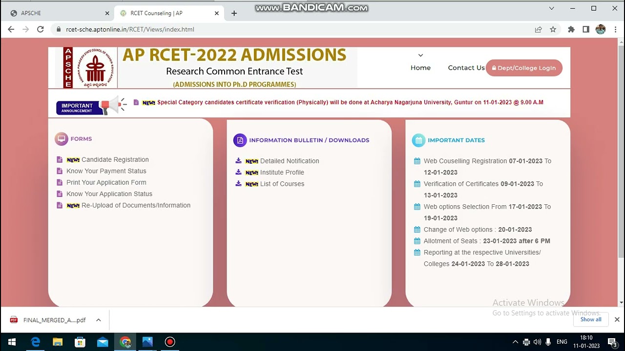 APRCET20222 || CANDIDTE REGSTRATION || PAYMENT||APPLICATION STATUS_PART-2