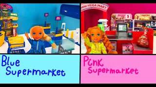 Elsa and Anna toddlers- Blue supermarket VS Pink supermarket