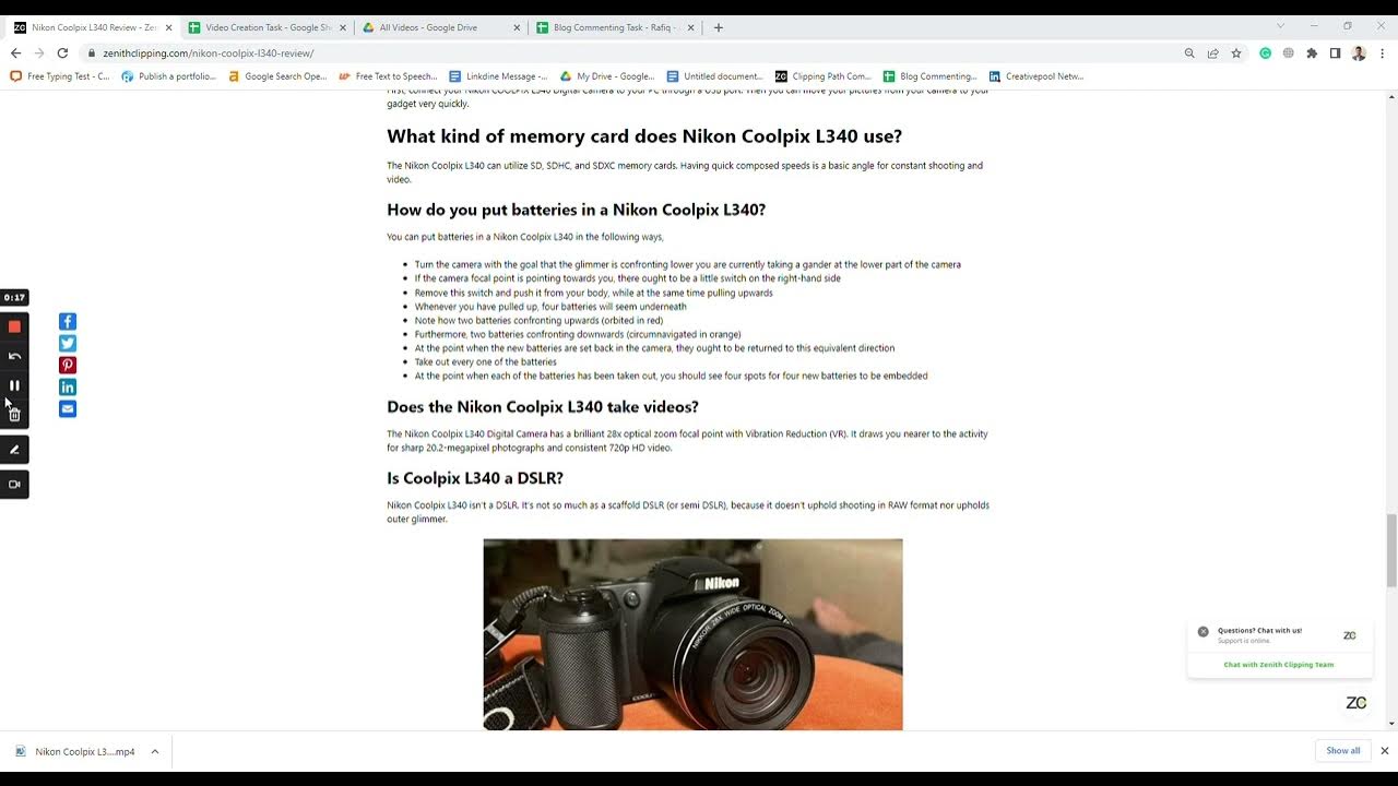 What kind of memory card does Nikon Coolpix L340 use Zenith Clipping