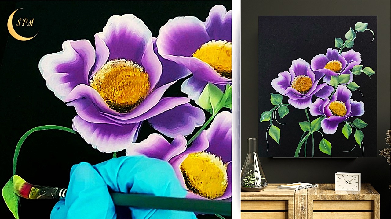 Peinture acrylique || tutoriel trio violet || #onestroke #art