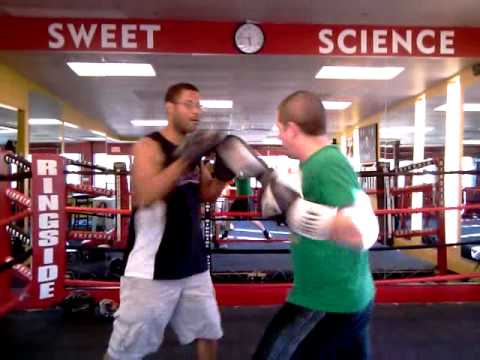 Steve Turvrey on the mitts with trainer Mike King