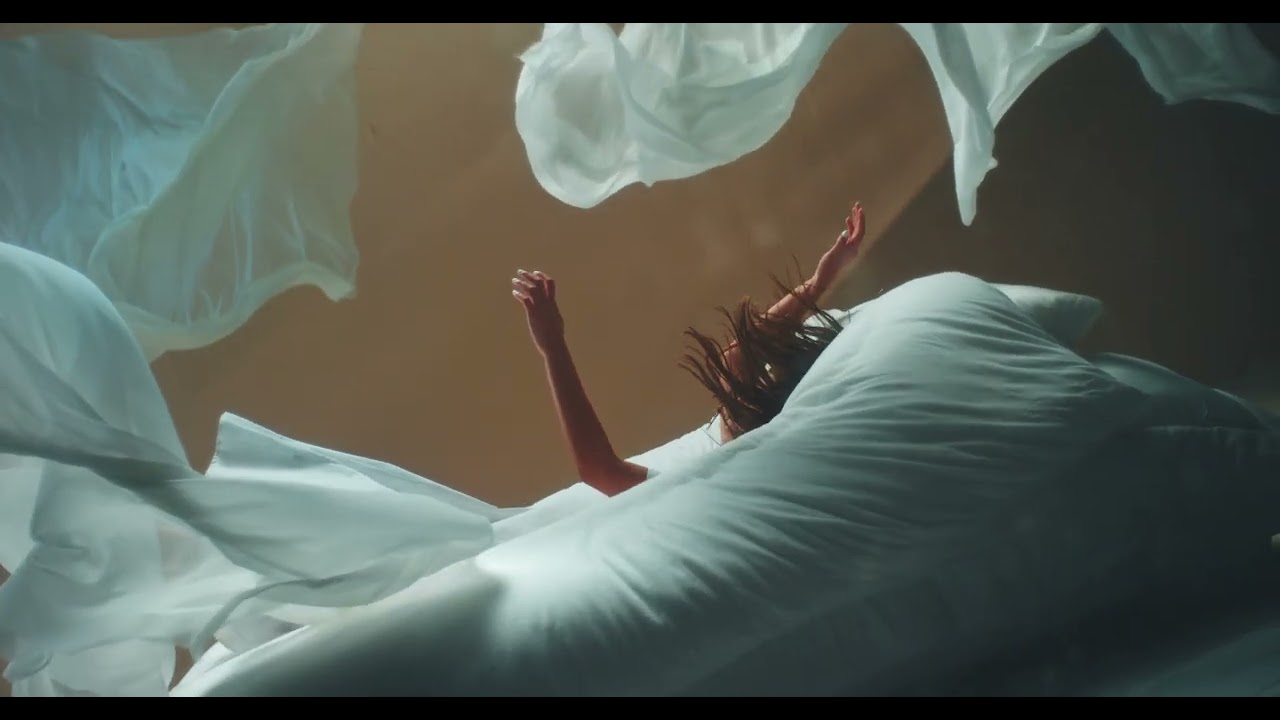 Model Falling Bed Flowing Fabric   Stock Video Footage