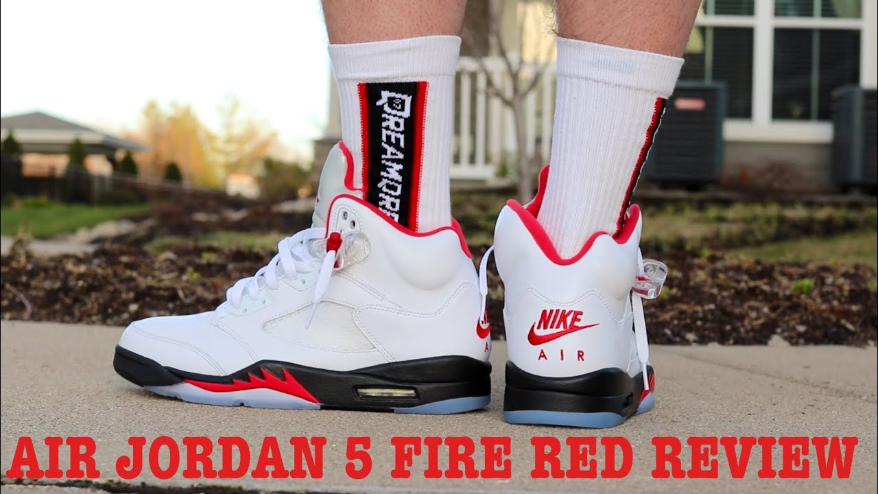 fire red 5's on feet