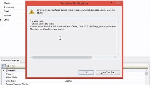 How to Save Changes to an already existing Table in SQL Server