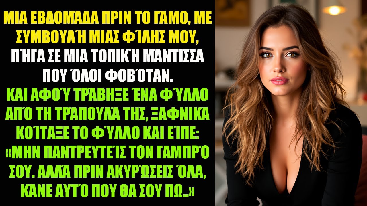 ΜΙΑ ΕΒΔΟΜΆΔΑ ΠΡΙΝ ΤΟ ΓΆΜΟ, ΜΕ ΣΥΜΒΟΥΛΉ ΜΙΑΣ ΦΊΛΗΣ ΜΟΥ, ΠΉΓΑ ΣΕ ΜΙΑ ΤΟΠΙΚΉ ΜΆΝΤΙΣΣΑ ΠΟΥ ΌΛΟΙ ΦΟΒΌΤΑΝ.