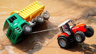 Bruder Truck Accident Mud Pit Pulling Out Ford Tractor Massey Ferguson 7480
