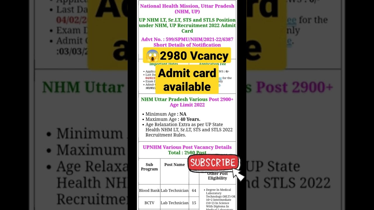 UP NHM LT Sr.LT STS and STLS admit card 