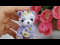 Mini crocheted lavender teddy panda bear. Custom miniature by Microtoysby