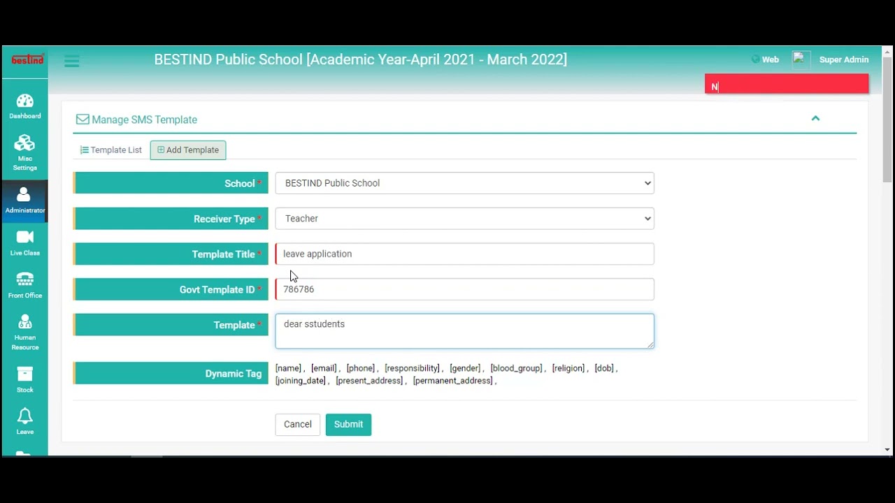 How To Add SMS Templates In Vidyalaya Prabandhan(English)