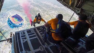 Crazy US Navy Parachute Team Jumps into Crowded Football Stadium