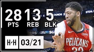 Anthony Davis Full Highlights Pacers vs Pelicans (2018.03.21) - 28 Pts, 5 Blk, 13 Reb!