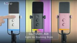 FIFINE USB/XLR Gaming Microphone Kit with Headphone Jack/RGB/Boo