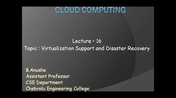 Virtualization Support and Disaster Recovery