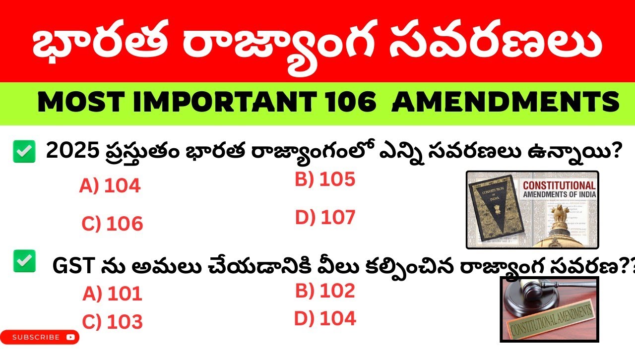 భారత రాజ్యాంగ సవరణలు 2025/ Indian amendments important Indian polity in Telugu 