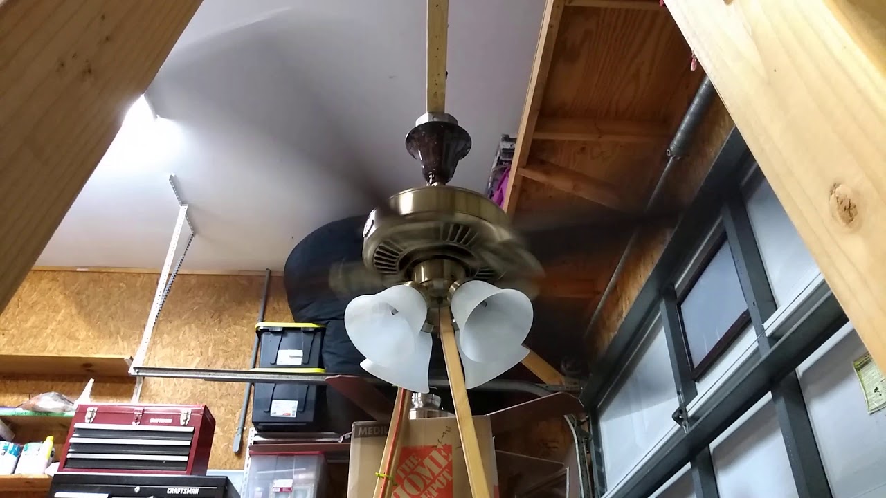 52" Antique Brass Hampton Bay Huntington III Ceiling Fan (With Walnut