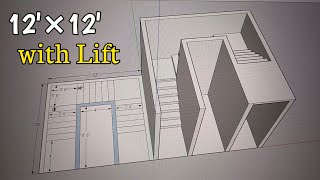 Stair plan 3D with Lift 12'×12' || Lift plan 4'×8' || @RikoPlan