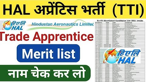 HAL Apprentice Merit list 2021 || Hindustan Aeronautics Limited apprentice Merit list 2021