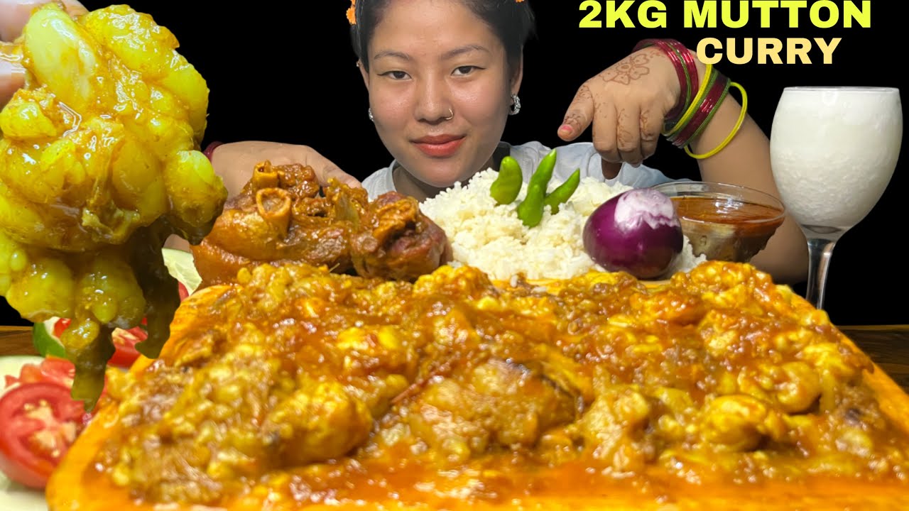 2 KG SPICY MUTTON FAT CURRY, SPICY MUTTON CURRY WITH RICE, EATING SHOW