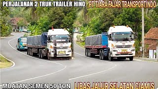 Perjalanan 2 Truk Trailer Hino PT Tiara Fajar Transportindo Melibas Jalur Selatan