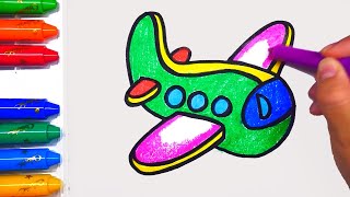 Как Просто Нарисовать и Раскрасить Самолёт | How to Draw and Coloring Glitter Airplane