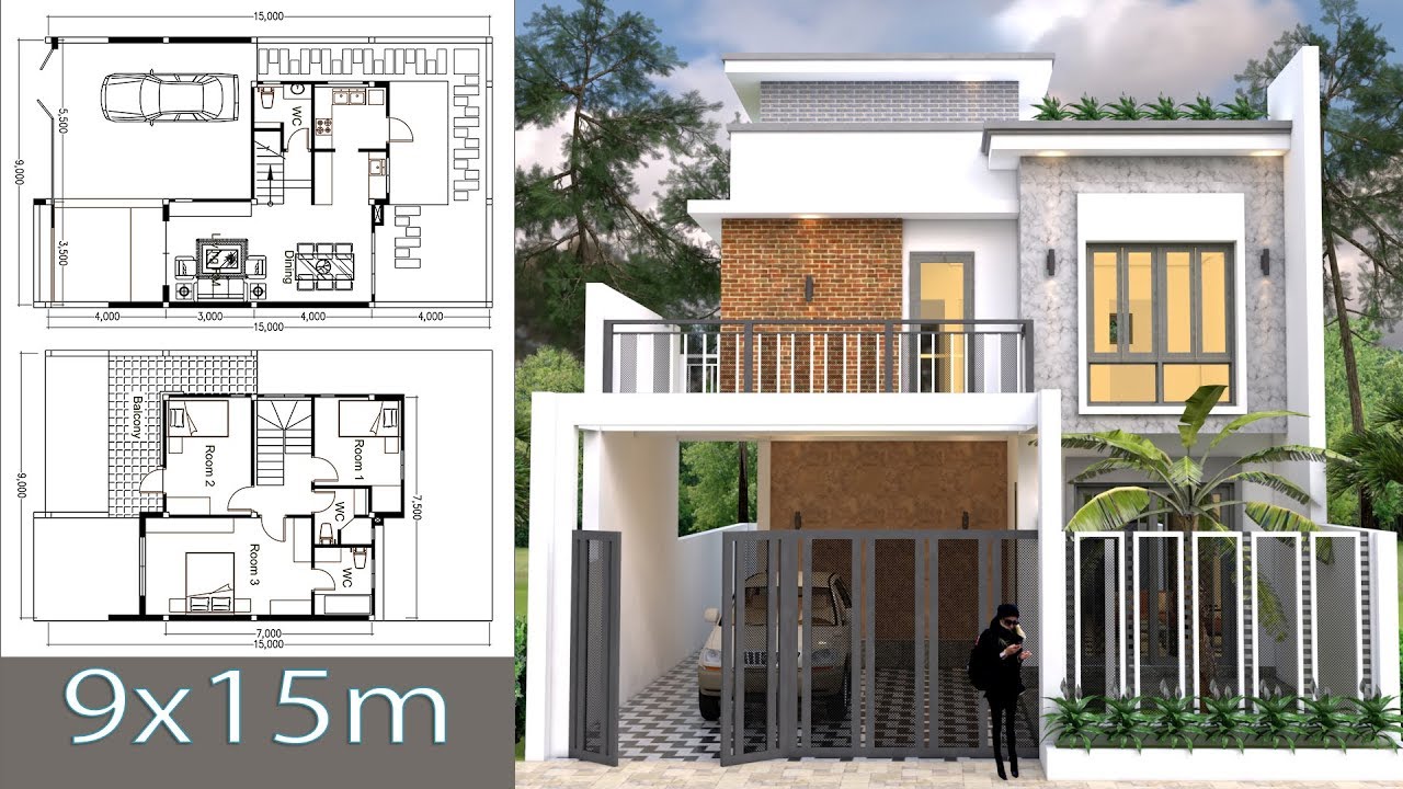  3  Bedroom  House  Plan  Plot 9x15 Sketchup Modeling YouTube 