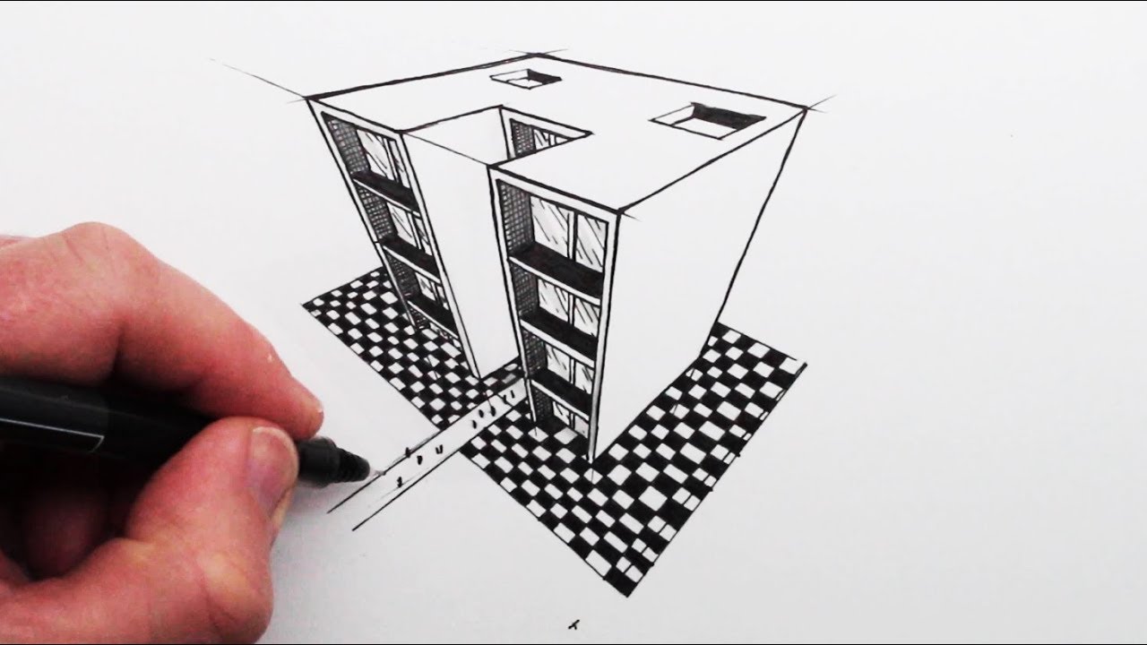 How To Draw Using 3 Point Perspective Simple Buildings Youtube