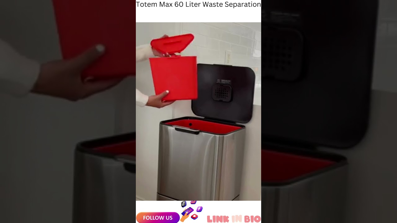 Joseph Joseph Totem Max 60 Liter Waste Separation and Recycling Kitchen Trash Can with Odor filter