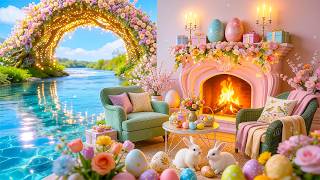 Cozy Easter Lakeside Fireplace 🥕 Soft Easter Music, Spring Flowers & Peaceful Bunny Ambience screenshot 5