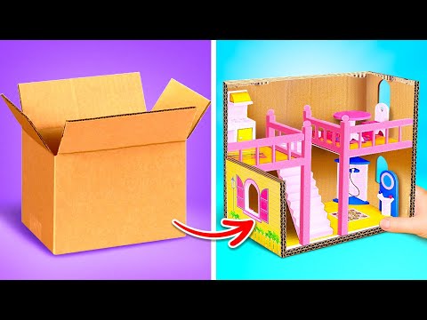 Barbie Evi Yenileme 🪑✂️ Kartondan Bebek Evleri İçin Sevimli Fikirler