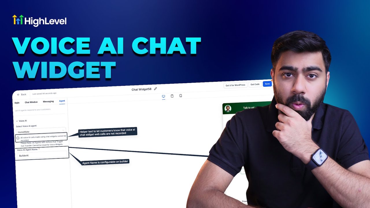 Voice AI chat widget demonstration showing call button on website