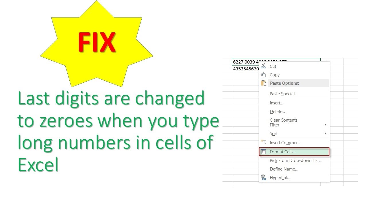 How to fix Last digits in cells of Excel