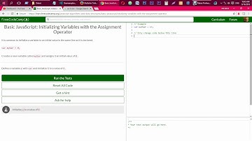 Basic JavaScript Initializing Variables with the Assignment Operator freecodecamp