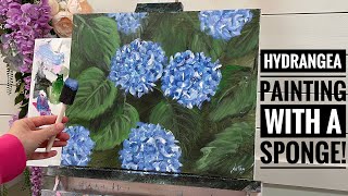 EASY How To Paint With A SPONGE! Real Time!Step by step in Acrylic HYDRANGEA Flowers