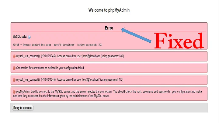 FIXED- mysqli_real_connect(): (HY000/1045): Access denied for user 'pma'@'localhost' - vetechno 2022