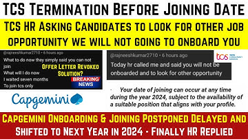 TCS Termination Before Joining Offer Letter Revoked | Finally Capgemini Confirmed Onboarding Updates