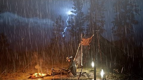 Camping in the Forest During Heavy Rain and Thunderstorms | RDR2 ASMR