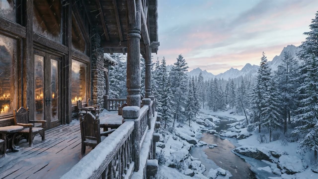 Medieval Lodge Terrace in Deep Winter | Epic Cinematic Ambience
