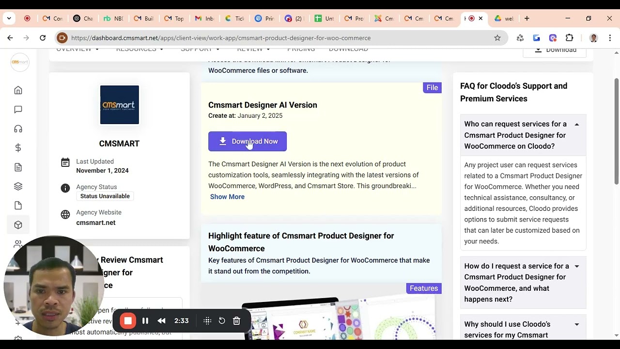 Video walkthrough of downloading Cmsmart Product Designer and getting a WooCommerce store running