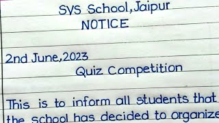Notice Writing On Quiz Competition ll Quiz Competition Notice In English ll